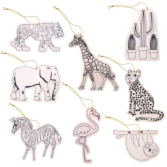 12 Packs: 8 ct. (96 total) Animals Color-In Wood Ornaments by Creatology&#x2122;